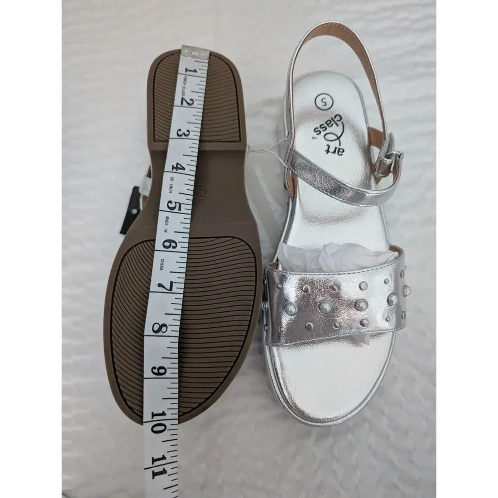 Kids Liana Pearl Studded Platform Sandals -art class- Silver Size 5